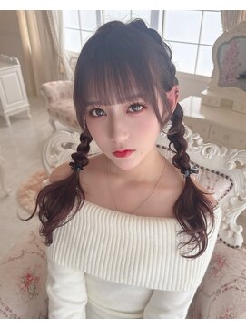 リルミー(Lilme) チョコブラウン シースルー前髪 編み込みツイン *Lilme *