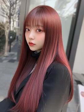 ジゼル 博多筑紫口店(GiseL) ロング　チェリーレッド　髪質改善　顔周りカット　10代20代