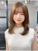 小顔 前髪 レイヤーカット チェリーブラウン"