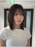 ミディアムレイヤーフェイスレイヤー顔周りナチュラルブラウン