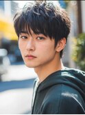 韓国マッシュ スペインカール スパイキーショートブルーブラック