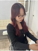 イメチェンヘアスタイル外ハネボブワイドバングワインレッド