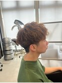 ブリーチなしアッシュベージュ×スパイラルパーマ