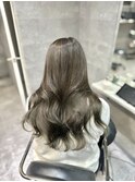 20代30代レイヤーカット　韓国ヘア　オリーブカラー