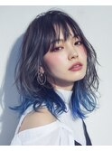 【韓国・レイヤー】エンドカラーブルー・レイヤーカット
