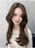 K01韓国ヘアレイヤーカットグレージュブリーチなしダブルカラー