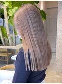 ピンクベージュワンホンヘアレイヤー切りっぱなしボブ