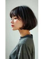 リアン アオヤマ(Liun Aoyama)&nbsp;マッシュボブ顔周りカットダークブラウンワンホーンレイヤー