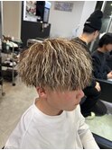 メンズパーマブラウンベースホワイトメッシュツイスパ