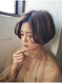 アッシュブラウンオフィスヘアネオウルフ外ハネボブ
