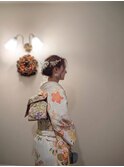 着付け成人式卒業式ヘアセット＊編み込みアップヘア和飾り