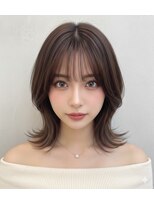 ヘアーズ ベリー 日本橋店(hairs BERRY)&nbsp;韓国風くびれミディアム外ハネウルフ×ショコラブラウン小顔ボブ