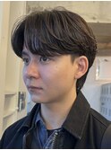 原宿毛流れセンターパートニュアンスパーマビジネスヘア刈り上げ