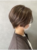 大人丸みショート/グレージュカラー/斜めバング