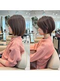 前髪あり耳掛け丸みくびれショートボブ20代30代40代50代（蘭）