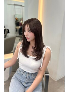 ラル 立川(lar) 2way前髪ミディアム_黒髪ボブルフネビージュ小顔ワンレン