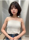 大人可愛い20代30代40代小顔ワンサイドショートボブ丸み前下がり