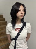 ハッシュカットレイヤーカットフェイスレイヤーブルーブラック