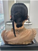 カチモリ リボンアレンジ ハーフアップ 結婚式 二次会 お呼ばれ