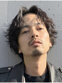 渋谷メンズサロンミディアムウルフシャドウパーマセンターパート