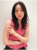 小顔カット黒髪デジタルパーマネビージュワンレンひし形ボブルフ