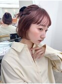 ピンク簡単スタイリング伸ばしかけヘア小顔ヘアヘアセット