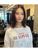 小顔まわりウルフレイヤーボブ透明感カラー前髪なし 渋谷表参道