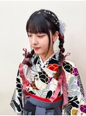 三つ編み×リボンヘア