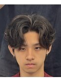 韓国へアカルマパーマワックスなしセンターパート黒髪ウルフ