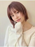 顔まわりレイヤー/ボブウルフ/ピンクブラウン/イメチェン/暖色