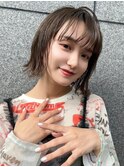 ベージュインナーカラーショートボブレイヤーミディアム前髪