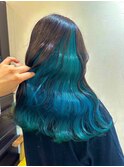 大人かわいいインナーカラー ブルー/グリーン/髪質改善Tr