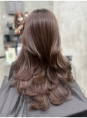 初カラー　艶感ベージュ　レイヤーカット
