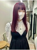 大人美人ハイレイヤーぱっつん前髪ロングラベンダーピンク