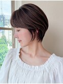 耳かけショートボブ/30代/40代/50代/チェリーブラウン