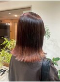 小顔切りっぱなしカット赤みブラウンナチュラルミディアム