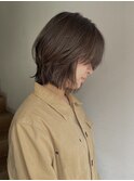 ミディアムボブ長め韓国外国人風オリーブベージュハッシュボブ
