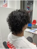 波巻きパーマウルフ黒髪マッシュメンズヘア仙台