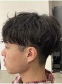 フェザーパーマ/グレーブルーカラー/刈り上げショートパンク