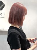 切りっぱなしボブ×ピンクベージュ×ブリーチカラー