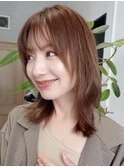 顔周りレイヤーカットグレージュカラーくびれボブベージュカラー