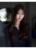 美髪ミディアムレイヤーカットデジタルパーマチェリーブラウン