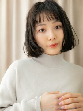 カバーヘアアンドスパ ブリス 浦和(COVER HAIR&SPA bliss) 黒髪ダークアッシュ前髪パーマワンカール小顔ボブX浦和30代40代