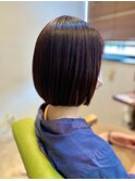 ワンレンボブ前下がりショート内巻きワンカール鎖骨ミディアム