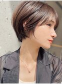 前髪あり小顔つや髪顔まわり簡単スタイリングショートボブS69