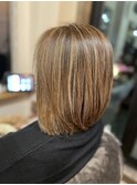 40代50代ショートボブ×ナチュラルブラウン白髪ぼかし