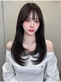 レイヤーカット　ハッシュカット　黒髪　暗髪　透明感カラーyuki