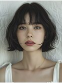 イメチェン　外はね　ボブ　美髪　ワイドバング　ブルーブラック