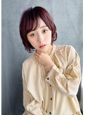 【町田】ピンクレッド×流し前髪の軽やかボブ／大人可愛い
