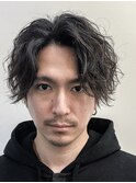 グランジパーマメンズボブ前下がりセンターパート